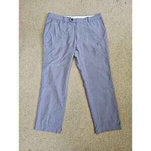 Uniqlo Pants Mens 34x27 Blue Chino Stripes 88cm Preppy Casual Flat Front